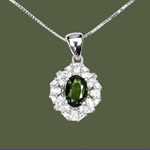 925 Sterling Silver Necklace 18" With Natural Chrome Diopside 7x5mm Gem